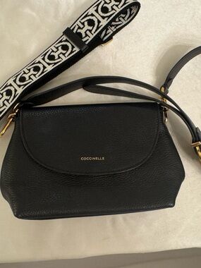 Coccinelle Black Pebbled Leather Crossbody with Decorative Strap